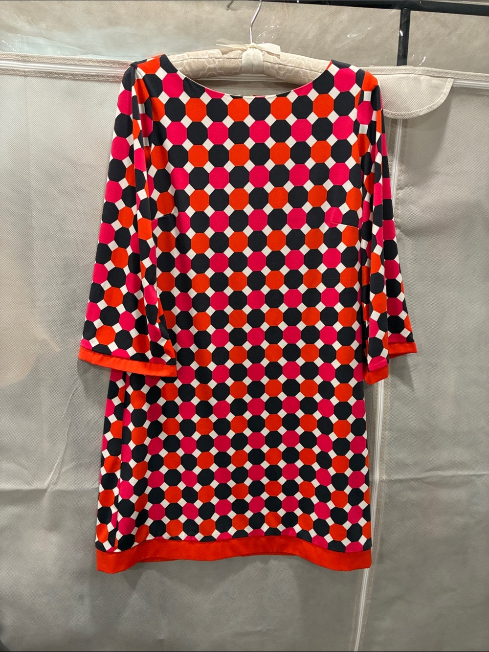Eliza J Geometric Shift Dress in Pink, Red & Black